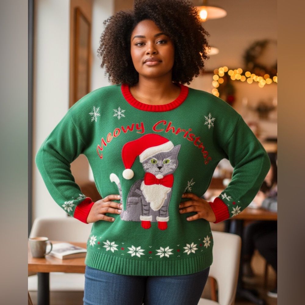 Meowy Christmas Ugly Cat Sweater Women’s Sz OX (14W) United States Sweaters